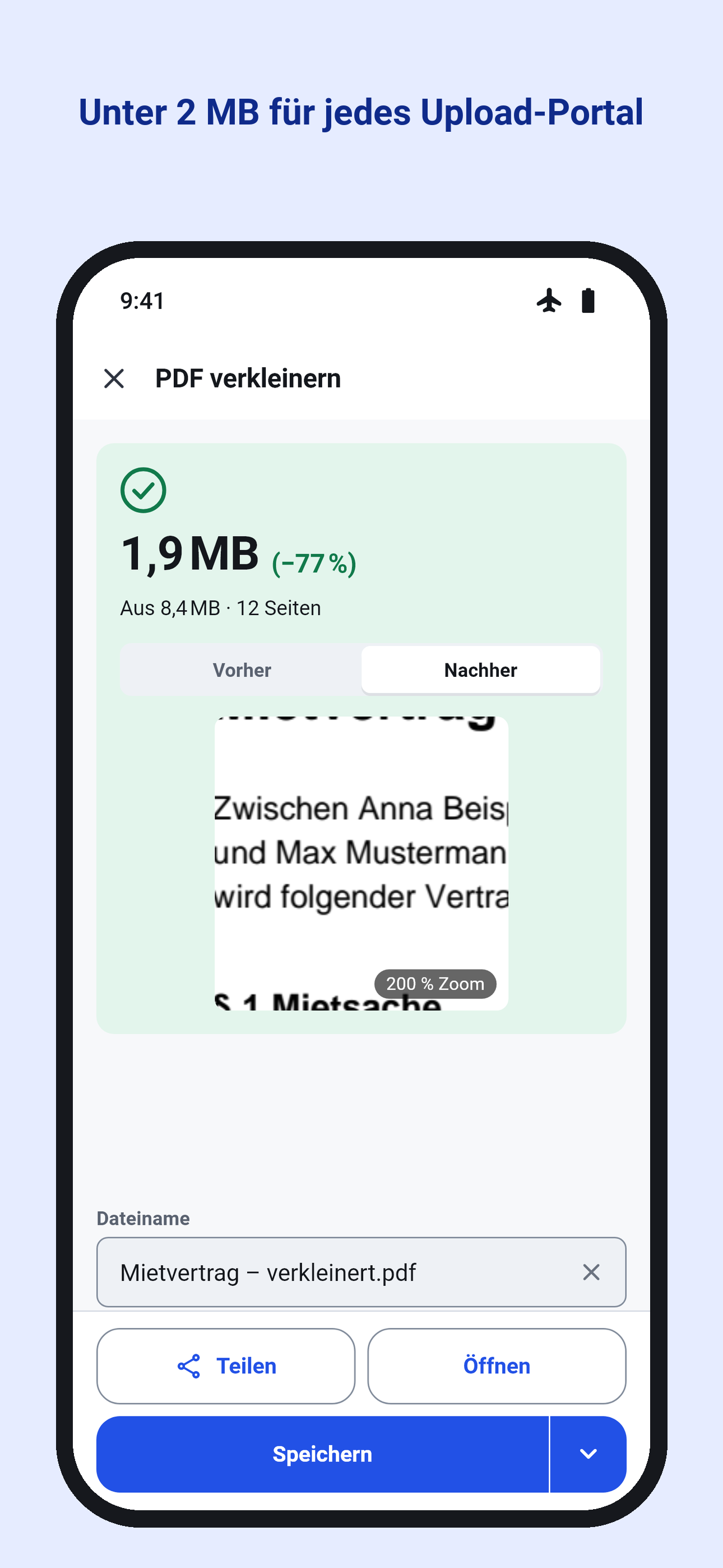 PDF verkleinern bringt eine Datei auf 1,9 MB