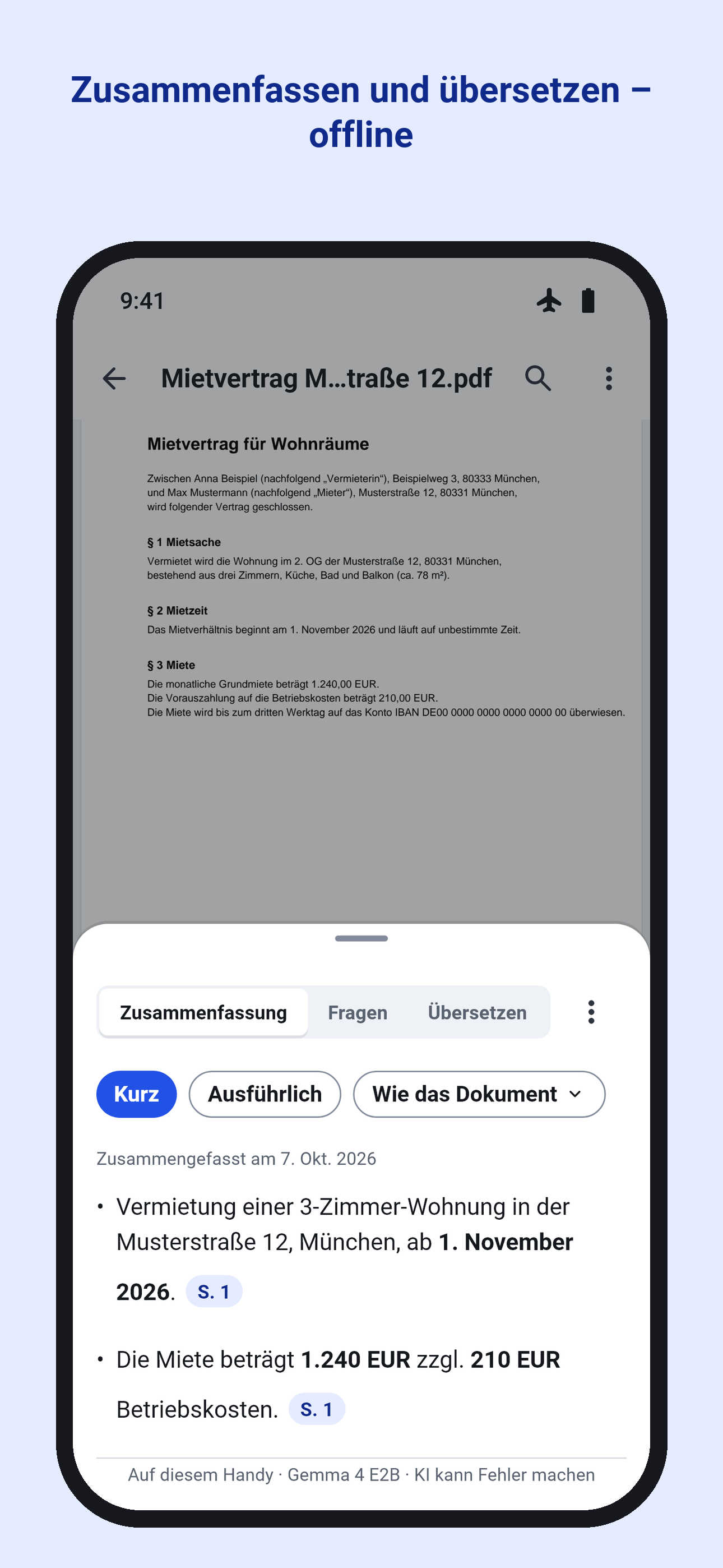 Eine Zusammenfassung einer PDF mit Verweisen auf ihre Seiten